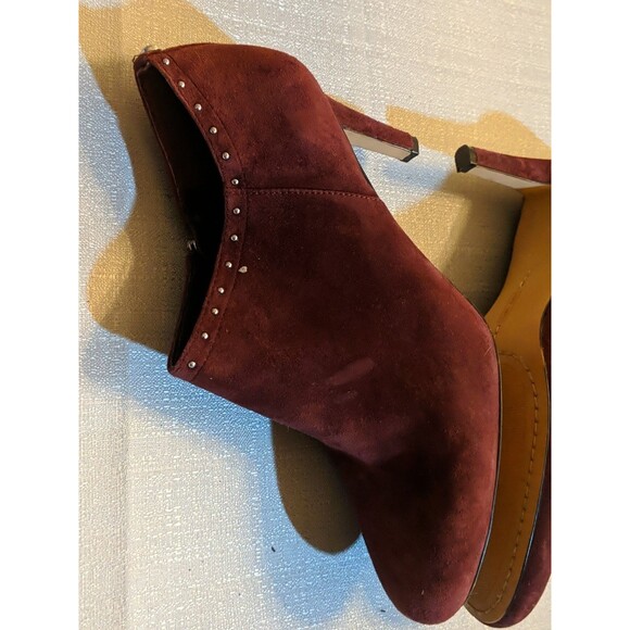 Vince Camuto Channa Ankle Heels Leather Suede Studded Zip Booties 9.5 M Burgundy - Picture 7 of 14